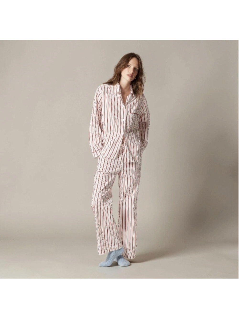 J.Crew Pajama Set Peppermint Stripe Cotton Poplin Sz M NWT